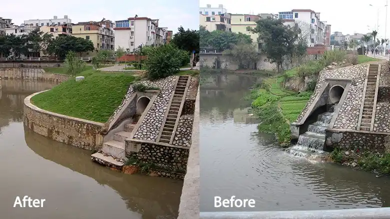 คุณภาพน้ำหลังการบำบัดดีขึ้น ใสสะอาด ลดสารปนเปื้อนและกลิ่นไม่พึงประสงค์
